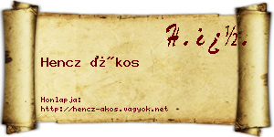 Hencz Ákos névjegykártya