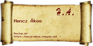 Hencz Ákos névjegykártya